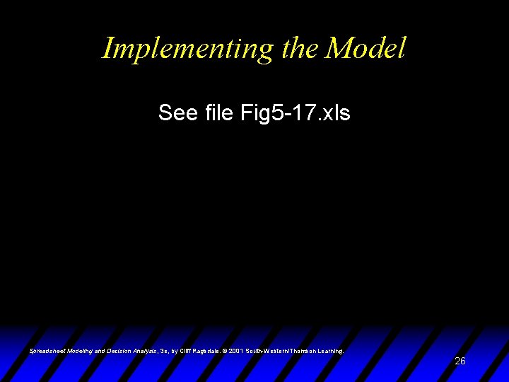 Implementing the Model See file Fig 5 -17. xls Spreadsheet Modeling and Decision Analysis,