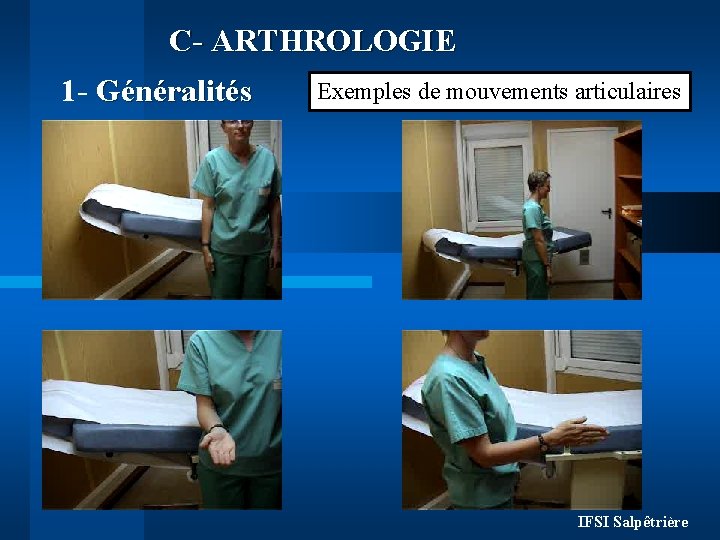 C- ARTHROLOGIE 1 - Généralités Exemples de mouvements articulaires IFSI Salpêtrière 