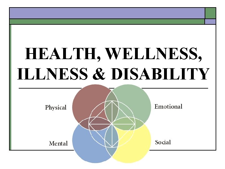 HEALTH, WELLNESS, ILLNESS & DISABILITY 