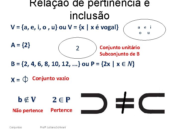 Relação de pertinência e inclusão V = {a, e, i, o , u} ou