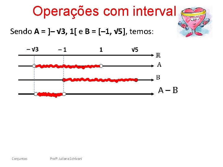 Operações com intervalos Sendo A = ]– √ 3, 1[ e B = [–