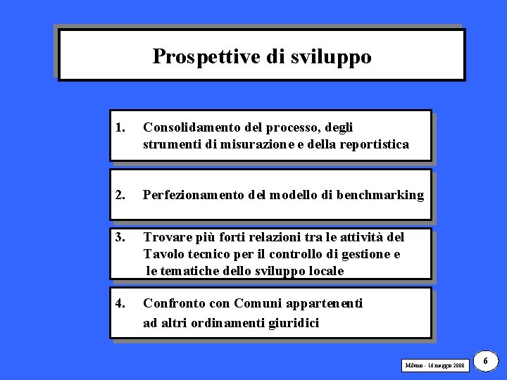 Prospettive di sviluppo 1. Consolidamento del processo, degli strumenti di misurazione e della reportistica