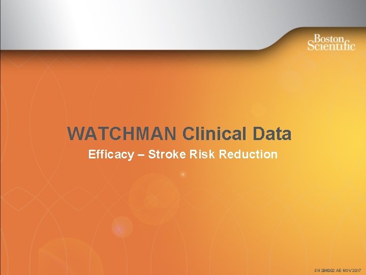 WATCHMAN Clinical Data Efficacy – Stroke Risk Reduction SH 286002 AE NOV 2017 