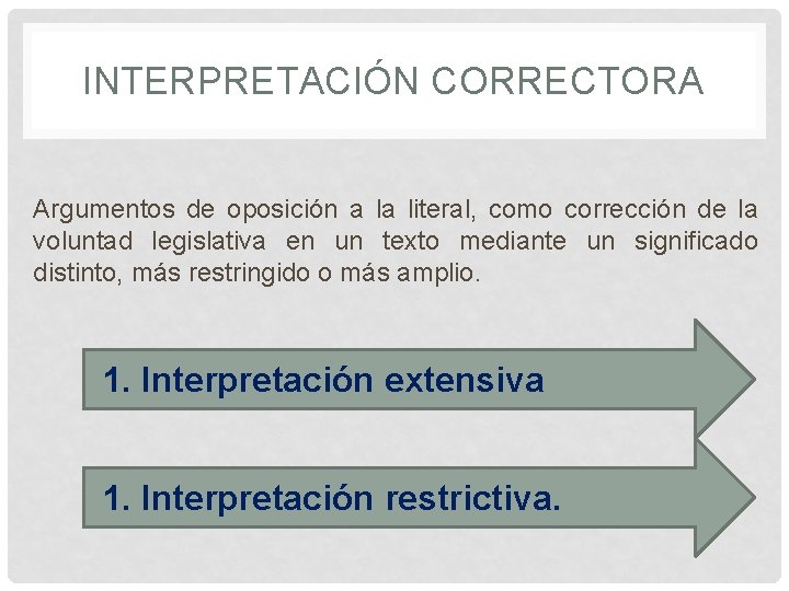 INTERPRETACIÓN CORRECTORA Argumentos de oposición a la literal, como corrección de la voluntad legislativa