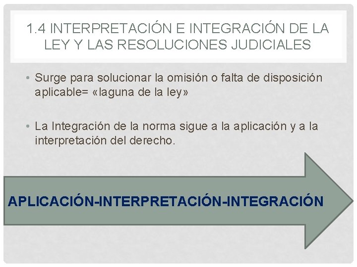 1. 4 INTERPRETACIÓN E INTEGRACIÓN DE LA LEY Y LAS RESOLUCIONES JUDICIALES • Surge