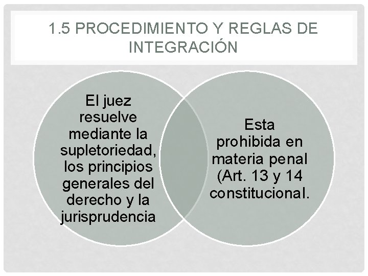 1. 5 PROCEDIMIENTO Y REGLAS DE INTEGRACIÓN El juez resuelve mediante la supletoriedad, los