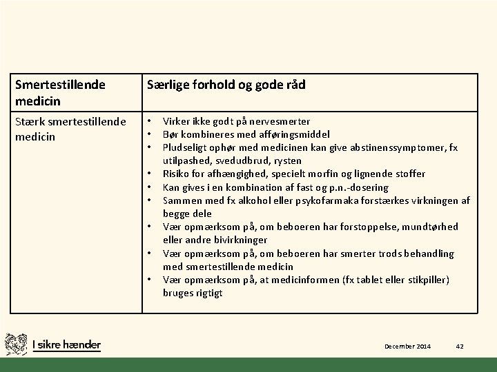 Smertestillende medicin Særlige forhold og gode råd Stærk smertestillende medicin • • • Virker