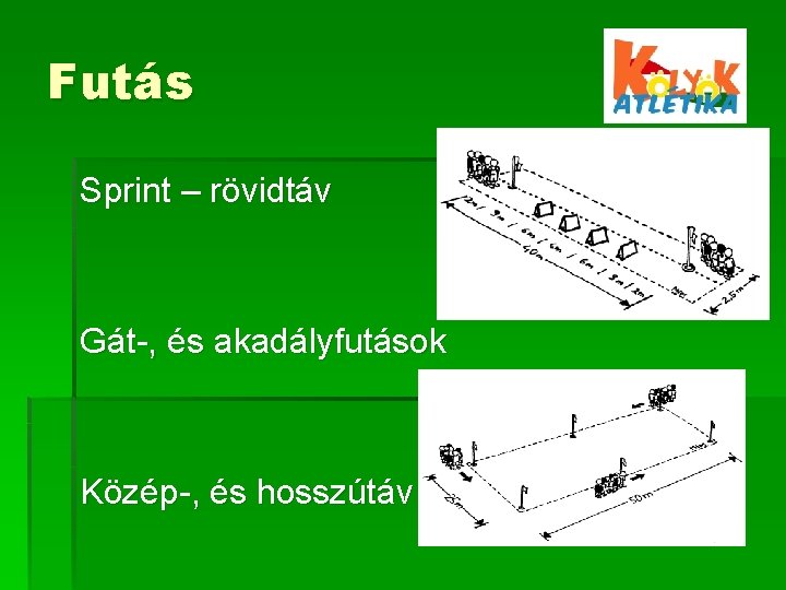 Futás Sprint – rövidtáv Gát-, és akadályfutások Közép-, és hosszútáv 