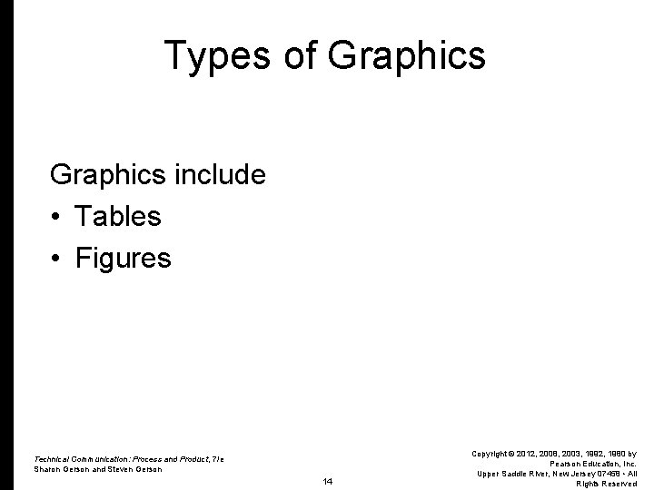 Types of Graphics include • Tables • Figures Technical Communication: Process and Product, 7/e