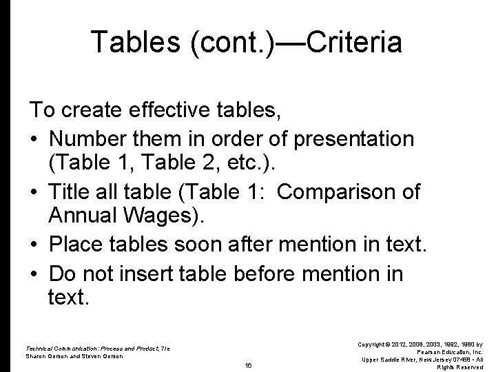 Tables (cont. )—Criteria To create effective tables, • Number them in order of presentation