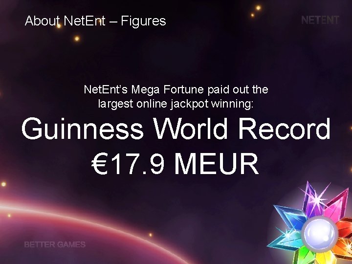 About Net. Ent – Figures Net. Ent’s Mega Fortune paid out the largest online