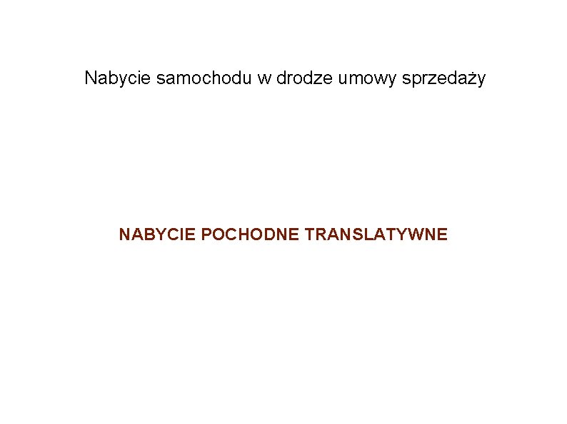 Nabycie samochodu w drodze umowy sprzedaży NABYCIE POCHODNE TRANSLATYWNE 