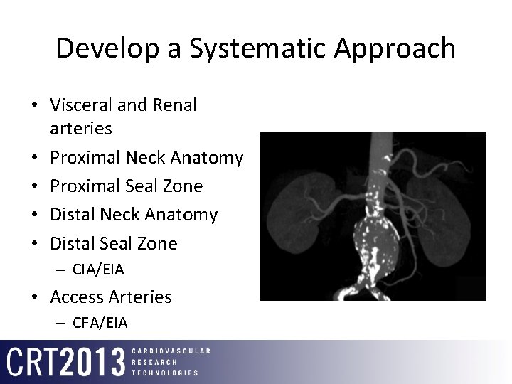 Develop a Systematic Approach • Visceral and Renal arteries • Proximal Neck Anatomy •