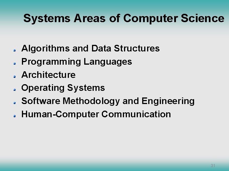 Systems Areas of Computer Science Algorithms and Data Structures Programming Languages Architecture Operating Systems Systems Areas of Computer Science Algorithms and Data Structures Programming Languages Architecture Operating Systems