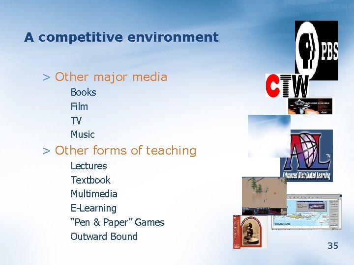 A competitive environment > Other major media Books Film TV Music > Other forms