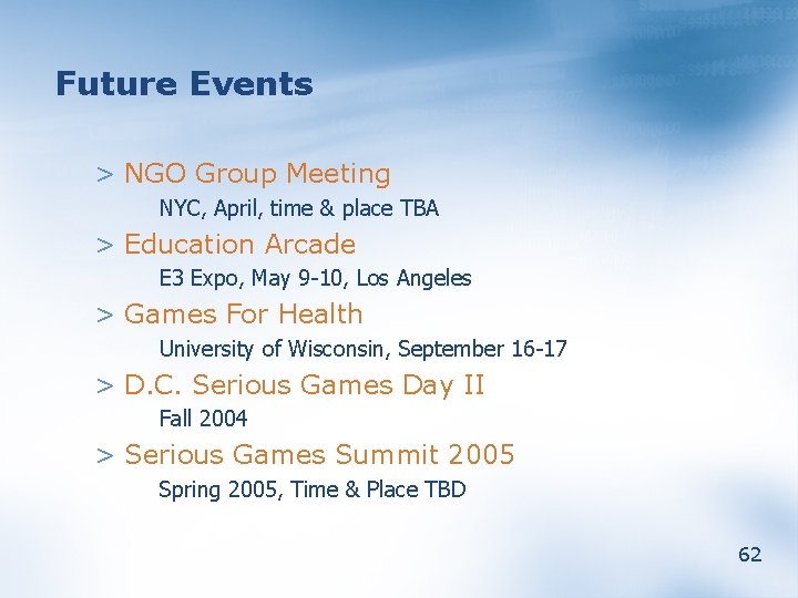 Future Events > NGO Group Meeting NYC, April, time & place TBA > Education