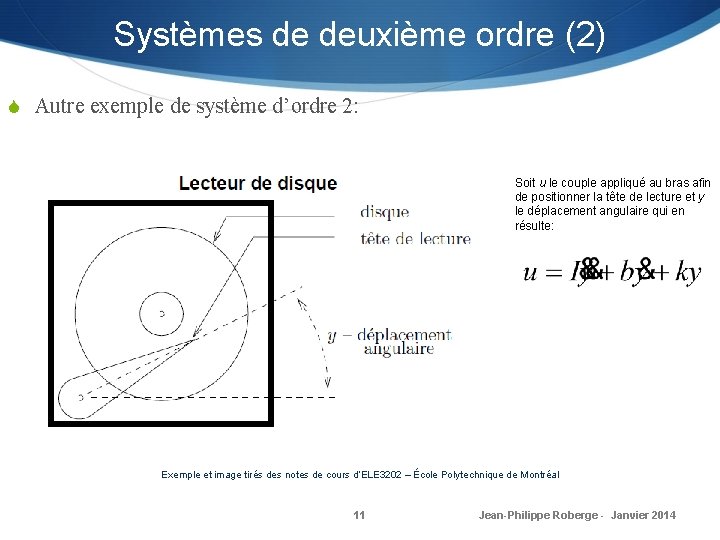Systèmes de deuxième ordre (2) S Autre exemple de système d’ordre 2: Soit u