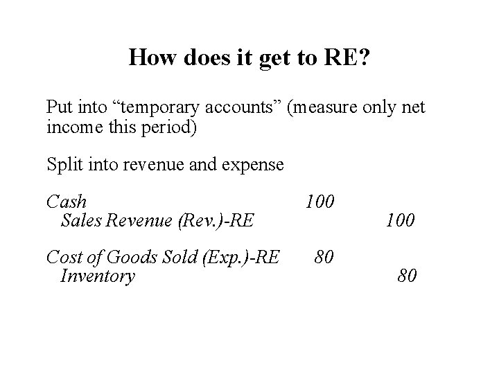 How does it get to RE? Put into “temporary accounts” (measure only net income