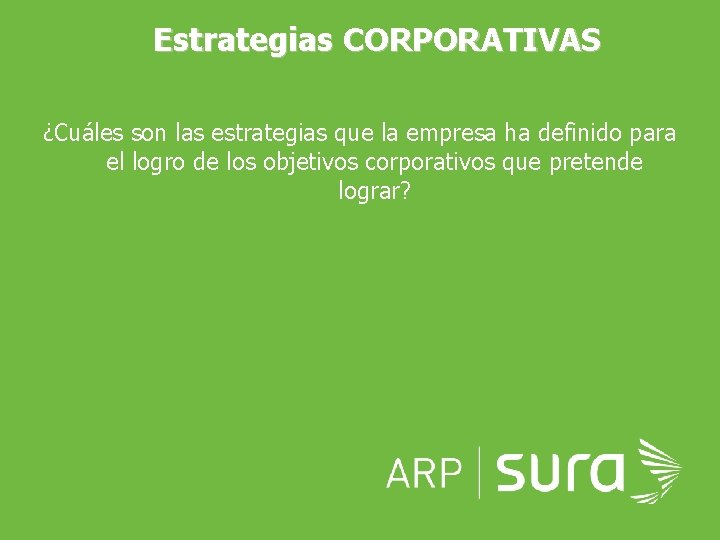 Estrategias CORPORATIVAS ¿Cuáles son las estrategias que la empresa ha definido para el logro