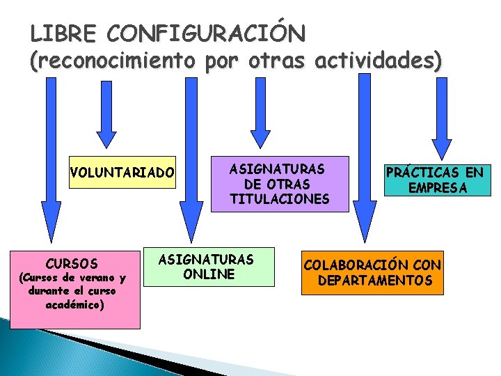 LIBRE CONFIGURACIÓN (reconocimiento por otras actividades) VOLUNTARIADO CURSOS (Cursos de verano y durante el