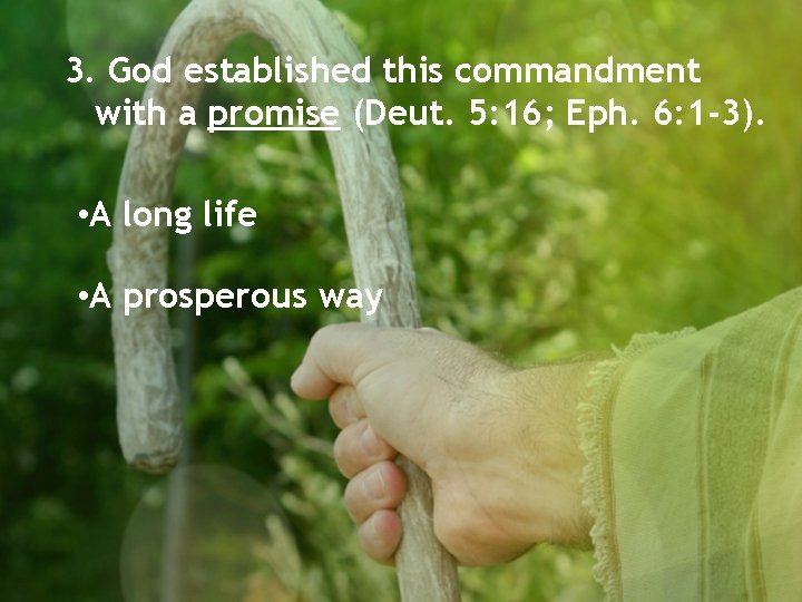 3. God established this commandment with a promise (Deut. 5: 16; Eph. 6: 1