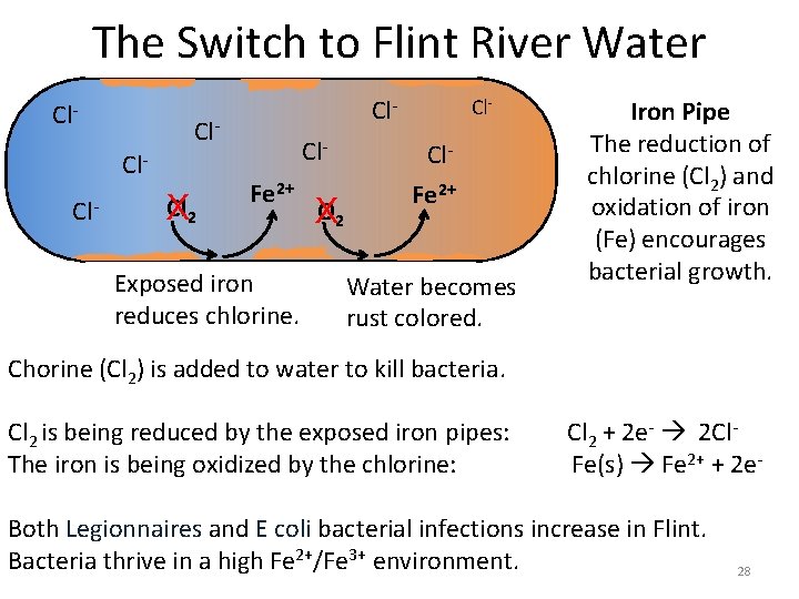 The Switch to Flint River Water Cl- Cl- Cl 2 X Cl. Fe 2+