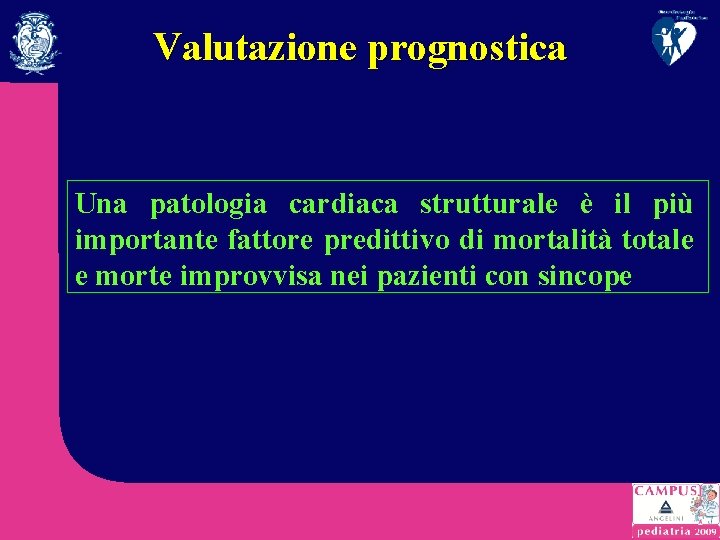 Valutazione prognostica Una patologia cardiaca strutturale è il più importante fattore predittivo di mortalità
