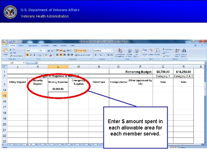 U. S. Department of Veterans Affairs Veterans Health Administration Enter $ amount spent in