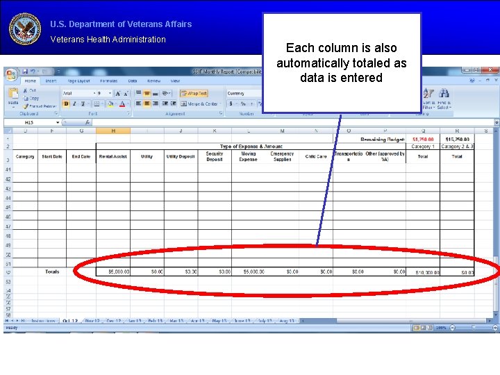 U. S. Department of Veterans Affairs Veterans Health Administration Each column is also automatically