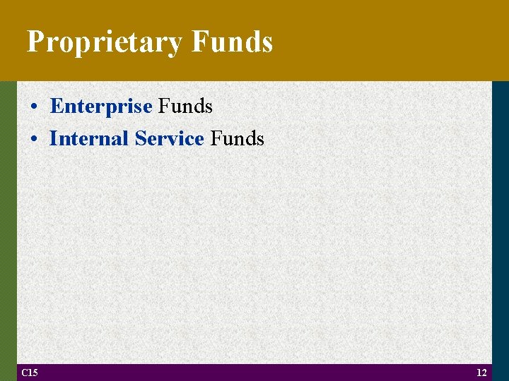 Proprietary Funds • Enterprise Funds • Internal Service Funds C 15 12 