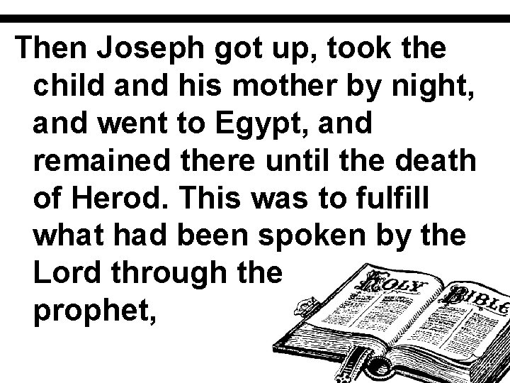 Then Joseph got up, took the child and his mother by night, and went