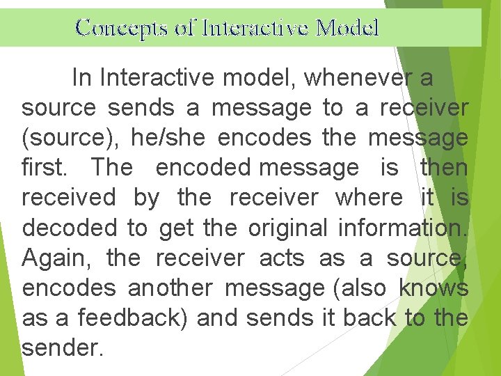 Concepts of Interactive Model In Interactive model, whenever a source sends a message to