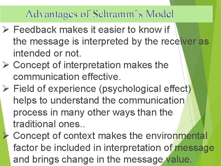 Advantages of Schramm’s Model Ø Feedback makes it easier to know if the message