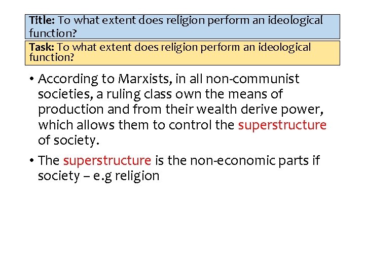 Title: To what extent does religion perform an ideological function? Task: To what extent