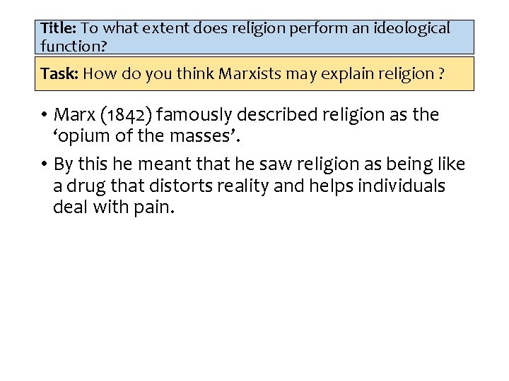 Title: To what extent does religion perform an ideological function? Task: How do you