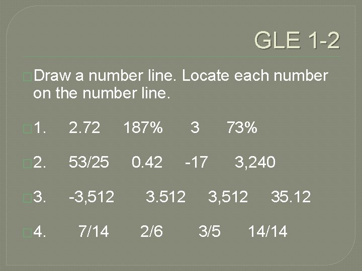 GLE 1 -2 �Draw a number line. Locate each number on the number line.