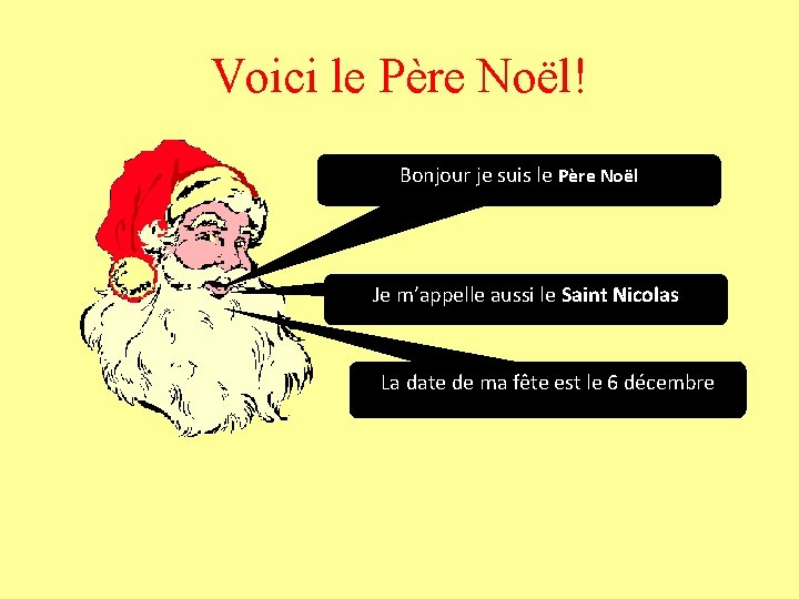 Voici le Père Noël! Bonjour je suis le Père Noël Je m’appelle aussi le