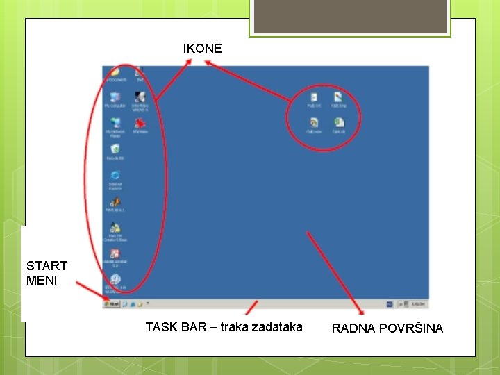 IKONE Desktop START MENI TASK BAR – traka zadataka RADNA POVRŠINA 