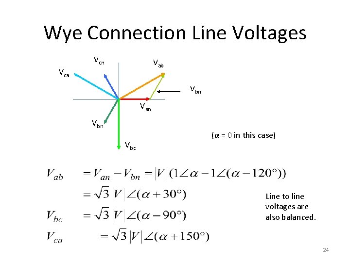 Wye Connection Line Voltages Vcn Vab Vca -Vbn Van Vbc (α = 0 in Wye Connection Line Voltages Vcn Vab Vca -Vbn Van Vbc (α = 0 in