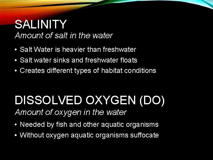 SALINITY Amount of salt in the water • Salt Water is heavier than freshwater