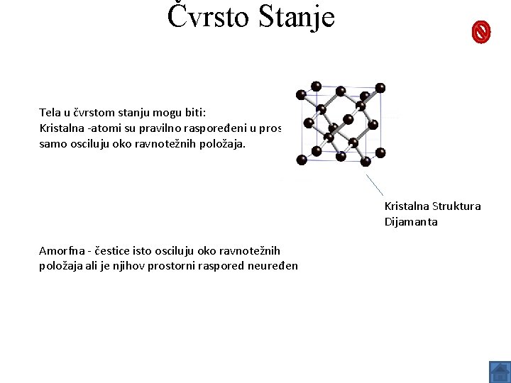 Čvrsto Stanje Tela u čvrstom stanju mogu biti: Kristalna -atomi su pravilno raspoređeni u