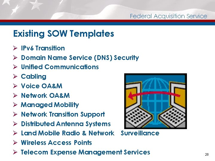 Federal Acquisition Service Existing SOW Templates Ø Ø Ø IPv 6 Transition Domain Name