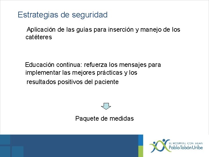 Estrategias de seguridad Aplicación de las guías para inserción y manejo de los catéteres