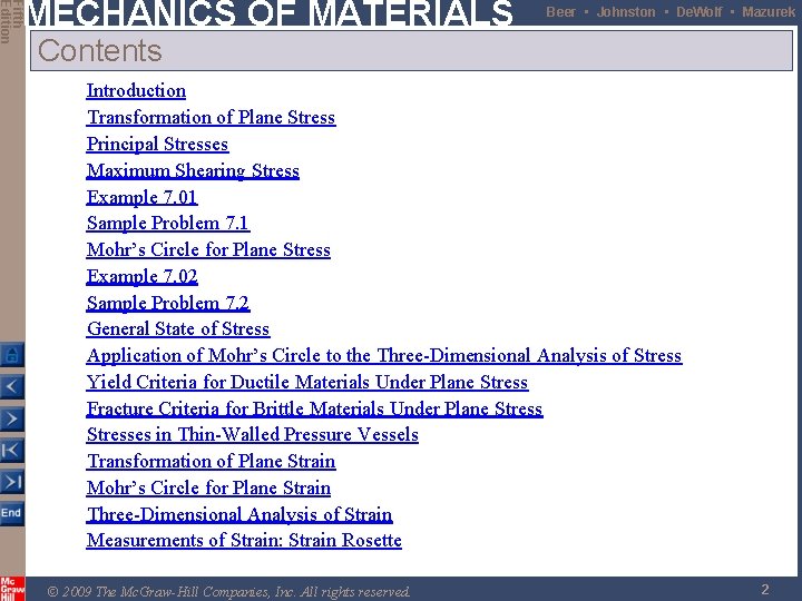 Fifth Edition MECHANICS OF MATERIALS Beer • Johnston • De. Wolf • Mazurek Contents