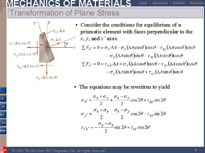 Fifth Edition MECHANICS OF MATERIALS Beer • Johnston • De. Wolf • Mazurek Transformation