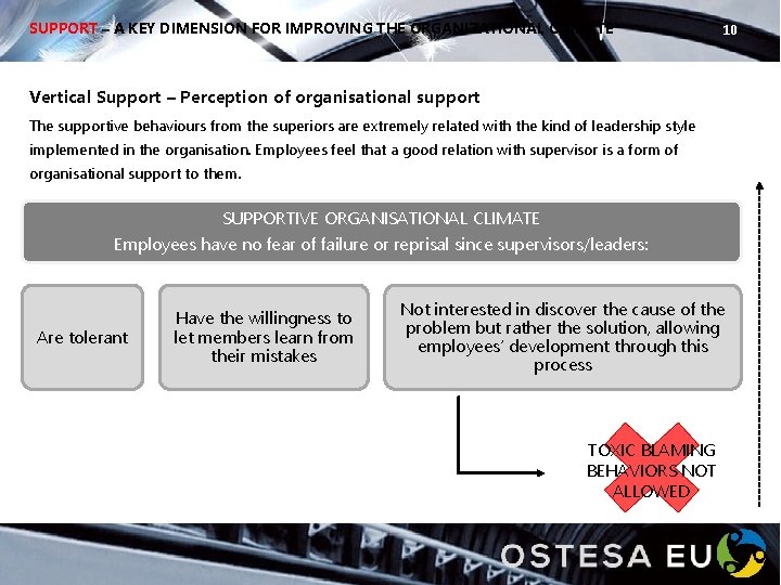 SUPPORT – A KEY DIMENSION FOR IMPROVING THE ORGANIZATIONAL CLIMATE 10 Vertical Support –