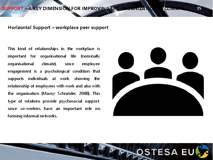 SUPPORT – A KEY DIMENSION FOR IMPROVING THE ORGANIZATIONAL CLIMATE Horizontal Support – workplace