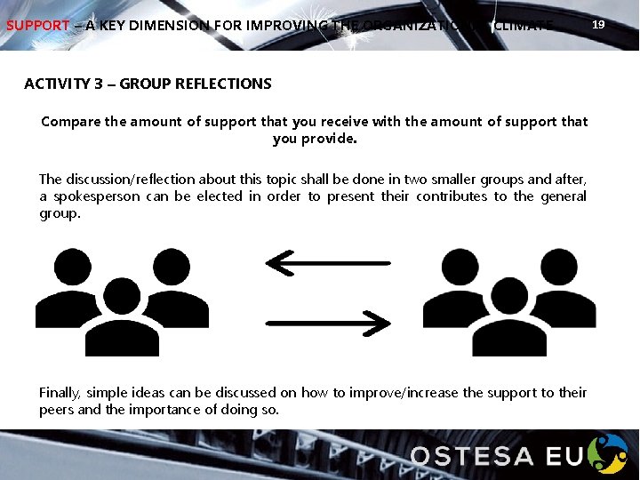 SUPPORT – A KEY DIMENSION FOR IMPROVING THE ORGANIZATIONAL CLIMATE ACTIVITY 3 – GROUP