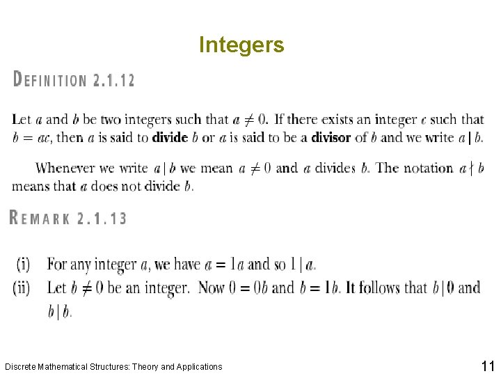 Integers Discrete Mathematical Structures: Theory and Applications 11 