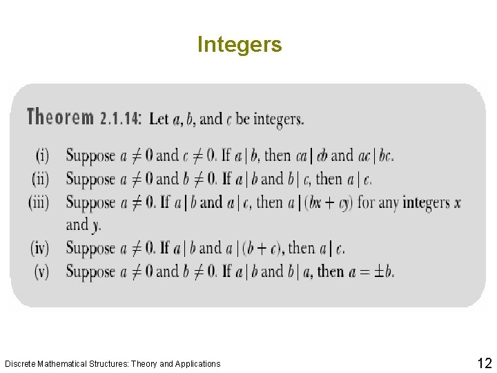 Integers Discrete Mathematical Structures: Theory and Applications 12 